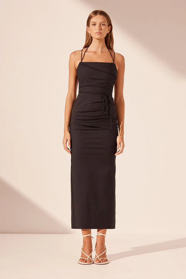 Shona Joy Lani Draped Cross Back Midi Dress Black