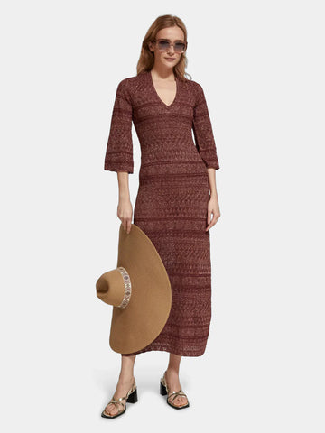 Scotch and Soda Terracotta Pointelle Knitted Dress