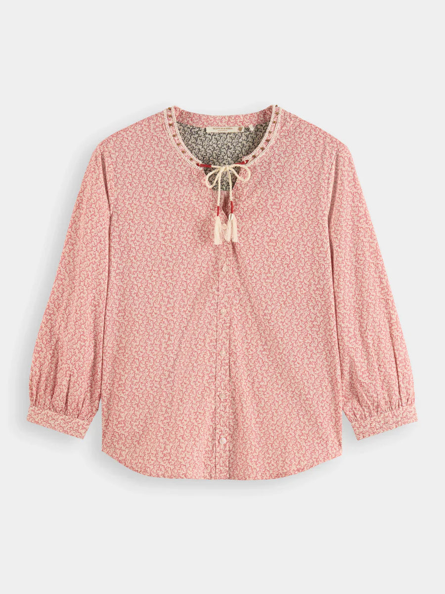 Scotch and Soda Top with Beaded Collar Coral