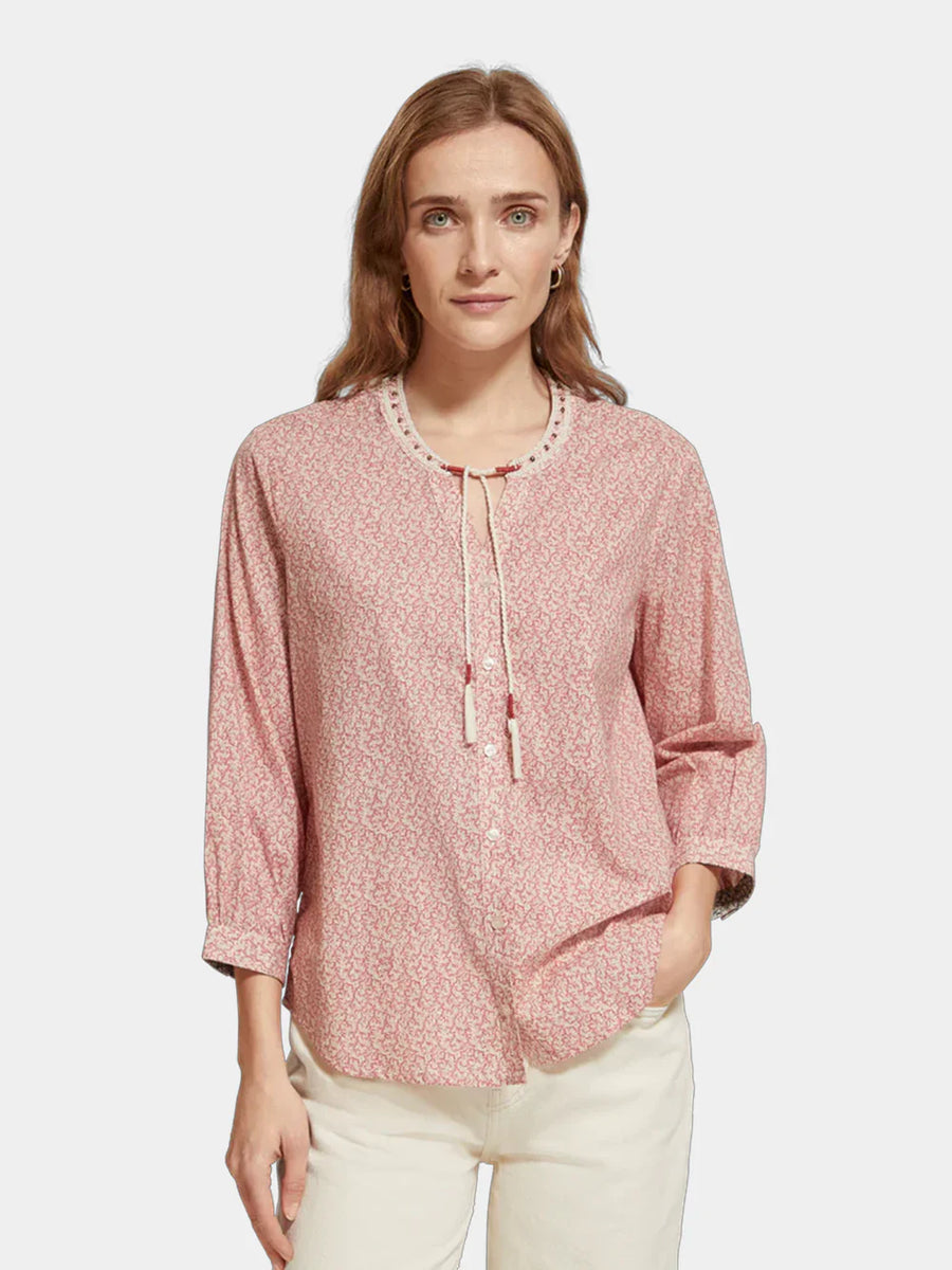 Scotch and Soda Top with Beaded Collar Coral