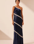 Shona Joy Camille Lace Asymmetrical Maxi Dress Deep Midnight/Ivory