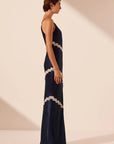 Shona Joy Camille Lace Asymmetrical Maxi Dress Deep Midnight/Ivory