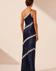 Shona Joy Camille Lace Asymmetrical Maxi Dress Deep Midnight/Ivory