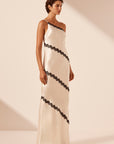 Shona Joy Camille Lace Asymmetrical Maxi Dress Cream Black