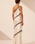 Shona Joy Camille Lace Asymmetrical Maxi Dress Cream Black