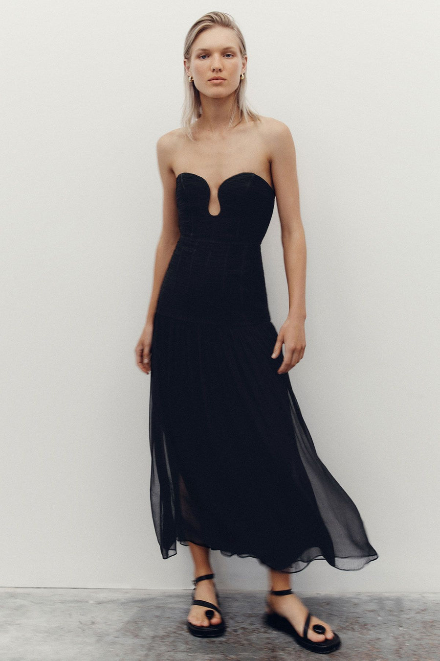 Shona Joy Isola Strapless Ruched Midi Dress Black || Milc. Homewares