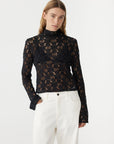 Bassike Long Sleeve Lace Top Black