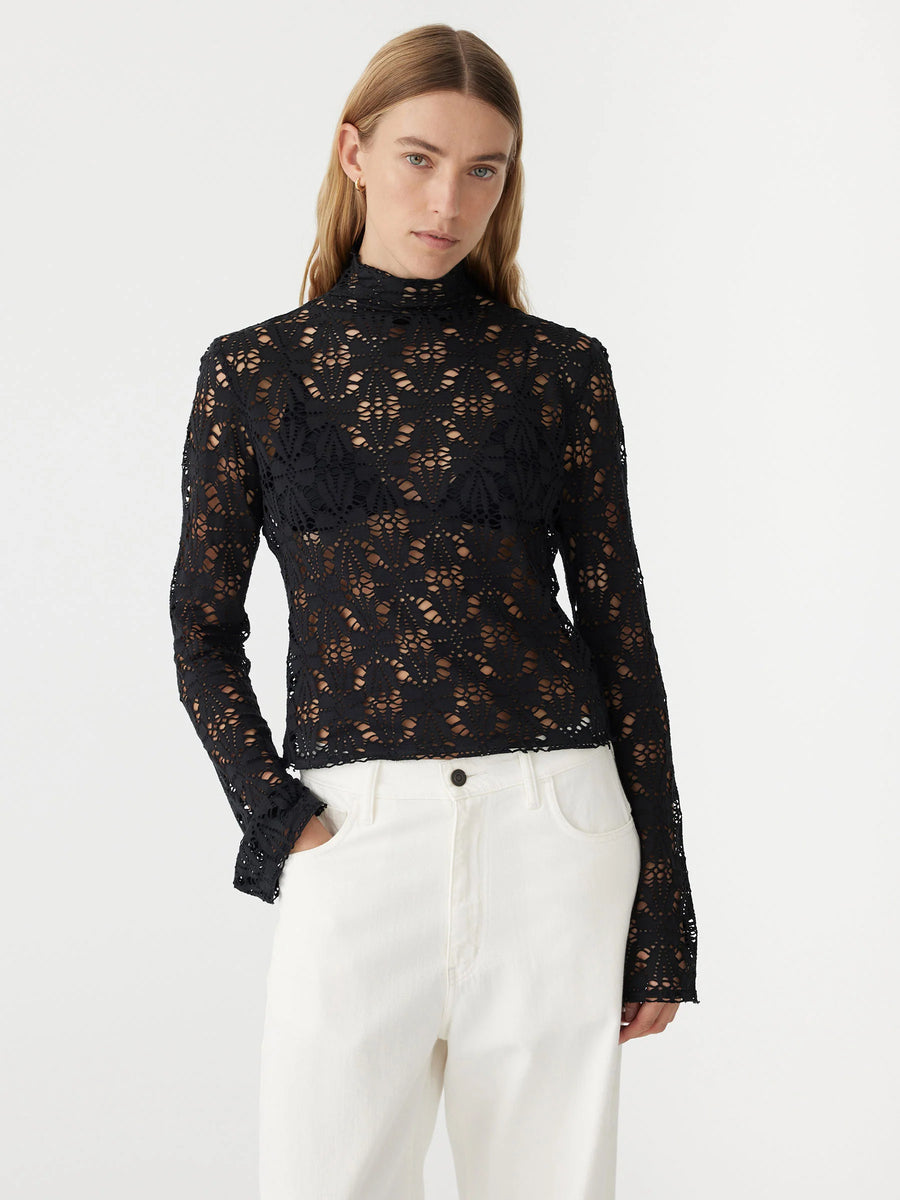 Bassike Long Sleeve Lace Top Black