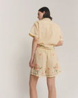 The Tales Cream Embroidered Flower Linen Shorts