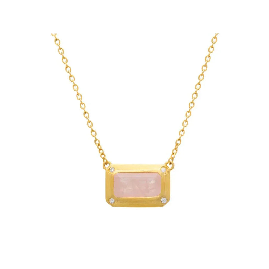 Murkani Rose Quartz Pendant Necklace with White Topaz Gold