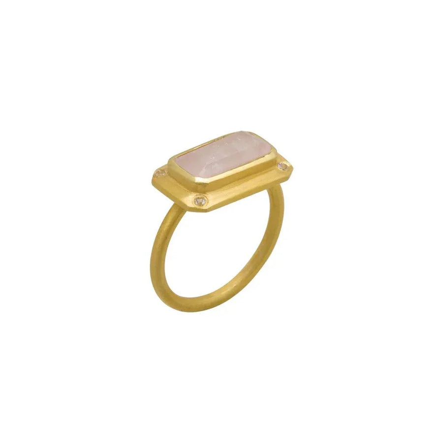 Murkani Rose Quartz Ring with White Topaz Gold