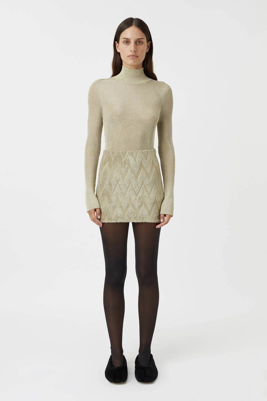 Camilla and Marc Aretz Turtleneck Knit Top Champagne