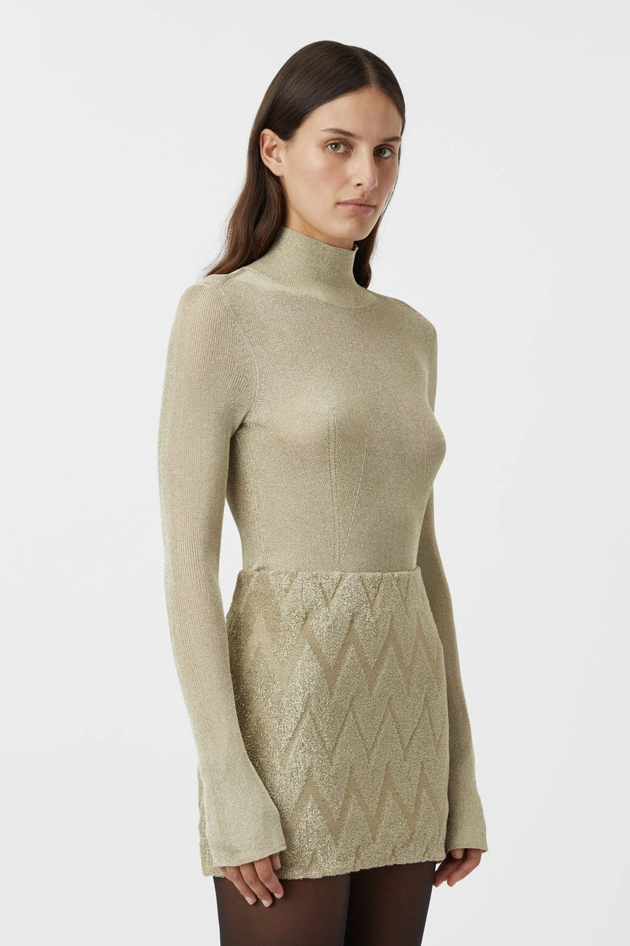 Camilla and Marc Aretz Turtleneck Knit Top Champagne