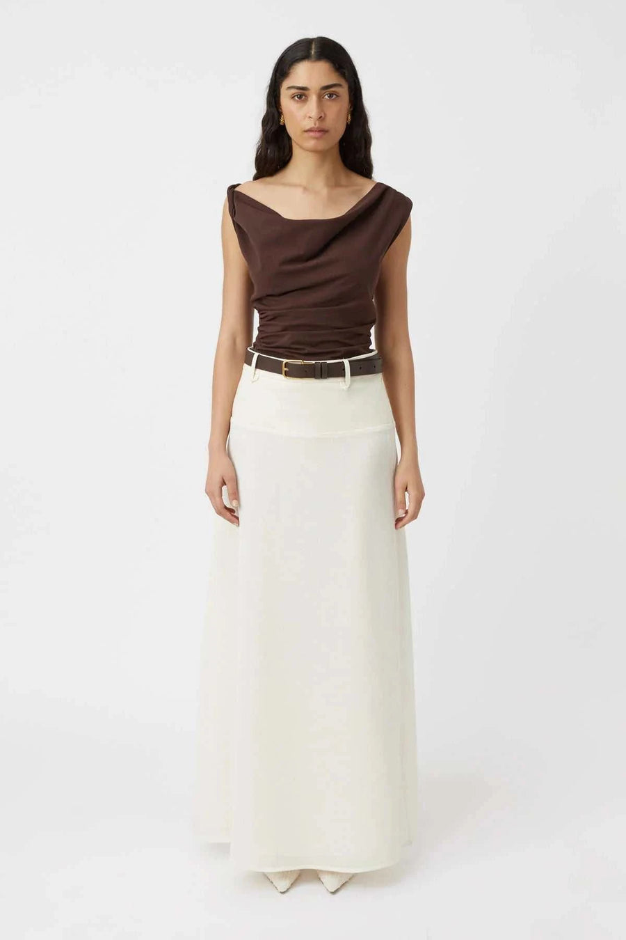 Camilla and Marc Mara Jersey Cowl Top Chestnut Brown