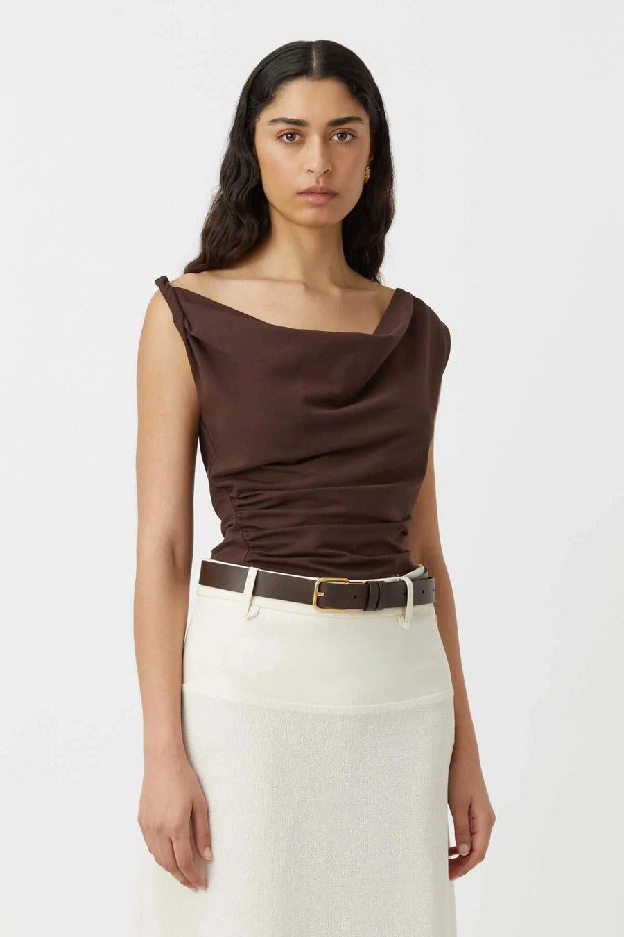 Camilla and Marc Mara Jersey Cowl Top Chestnut Brown