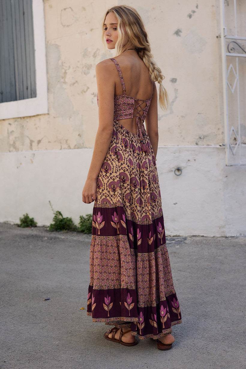 Spell Chateau Quilted Strappy Maxi Dress Grape