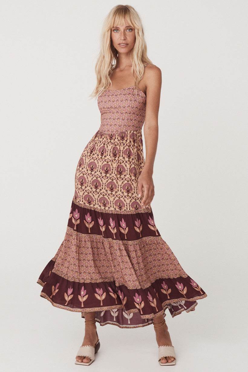 Spell Chateau Quilted Strappy Maxi Dress Grape