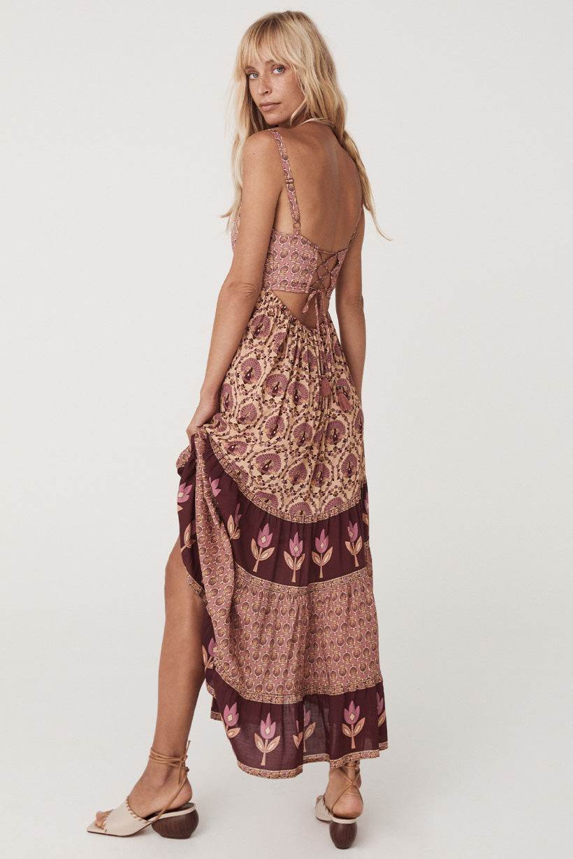 Spell Chateau Quilted Strappy Maxi Dress Grape