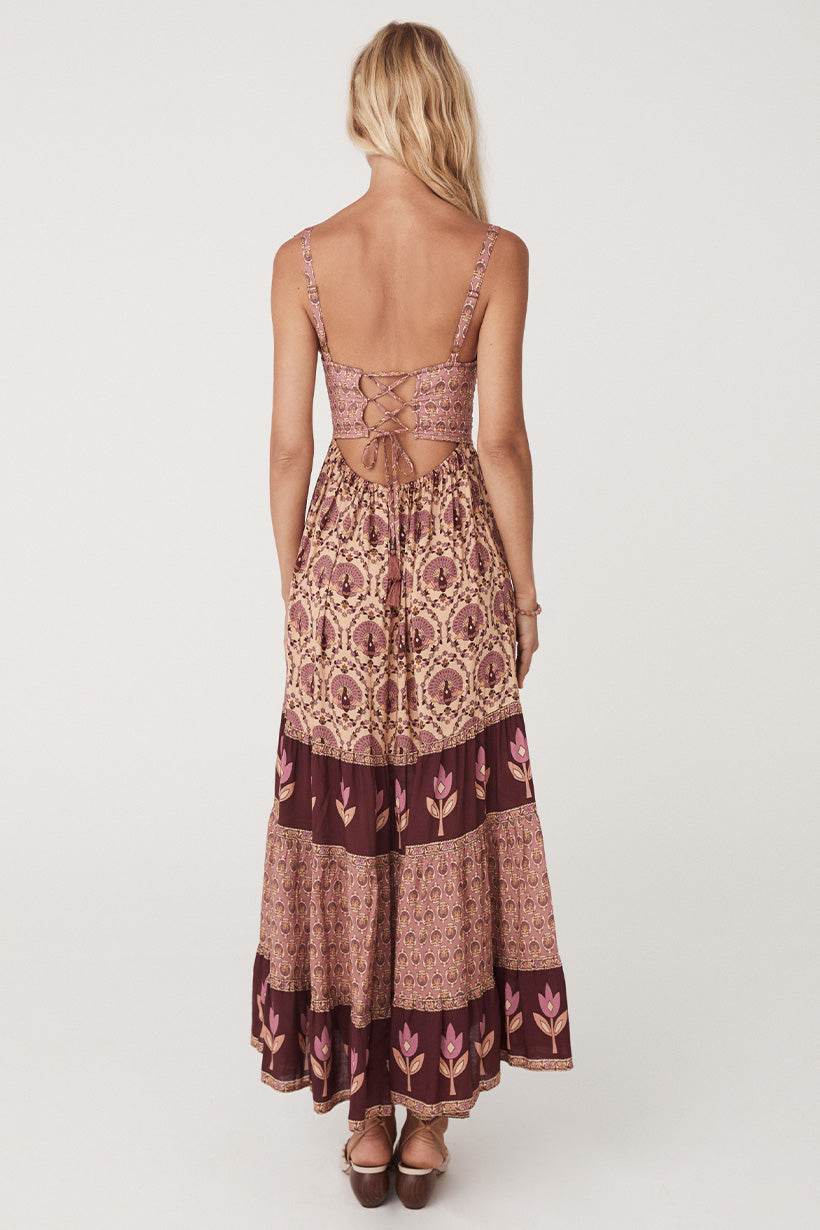 Spell Chateau Quilted Strappy Maxi Dress Grape