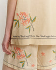 The Tales Cream Embroidered Flower Linen Shorts