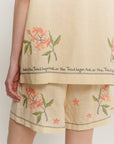 The Tales Cream Embroidered Flower Linen Shorts