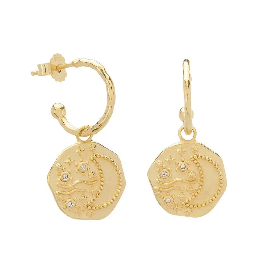 Murkani Night Sky Pendant Hoop Earrings Gold