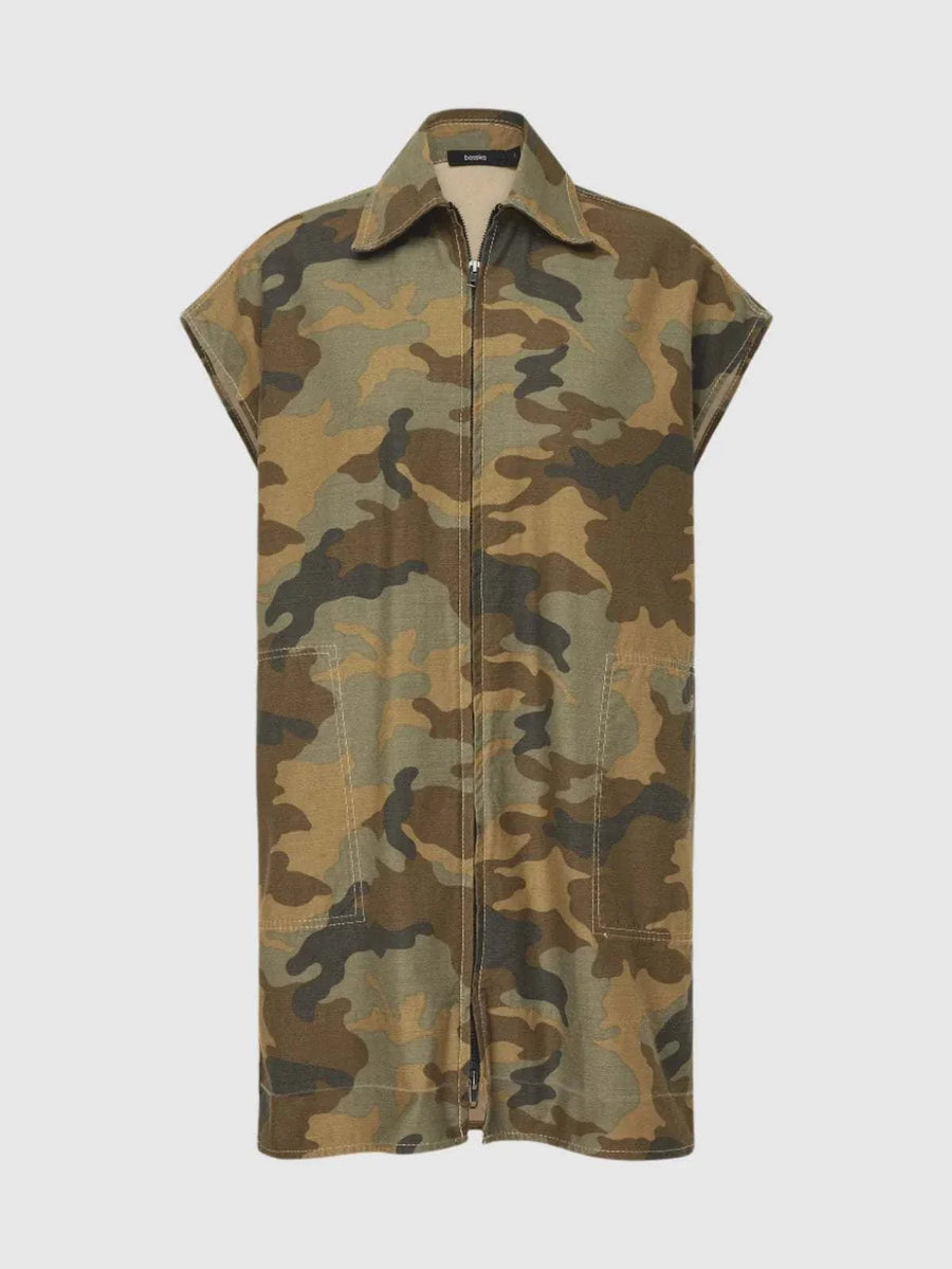 Bassike Camo Zip Front Dress Camo Print