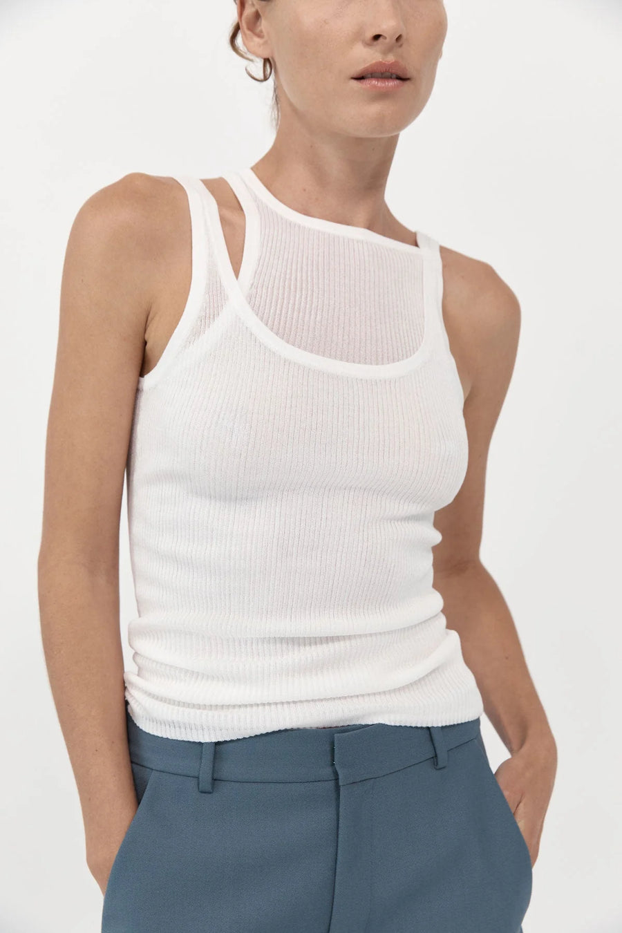 St. Agni Double Layer Knit Singlet White