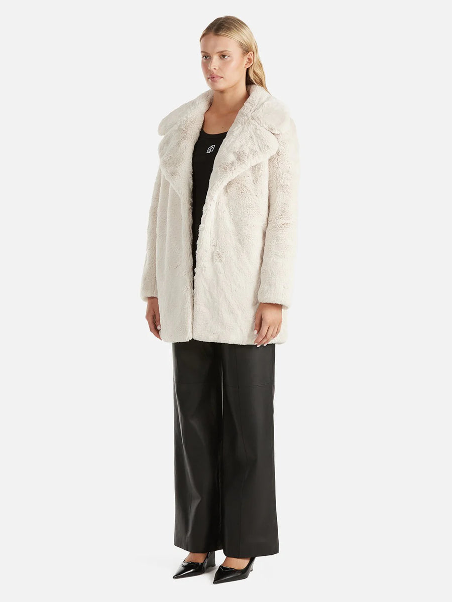 Ena Pelly Minimalist Faux Fur Jacket Bone