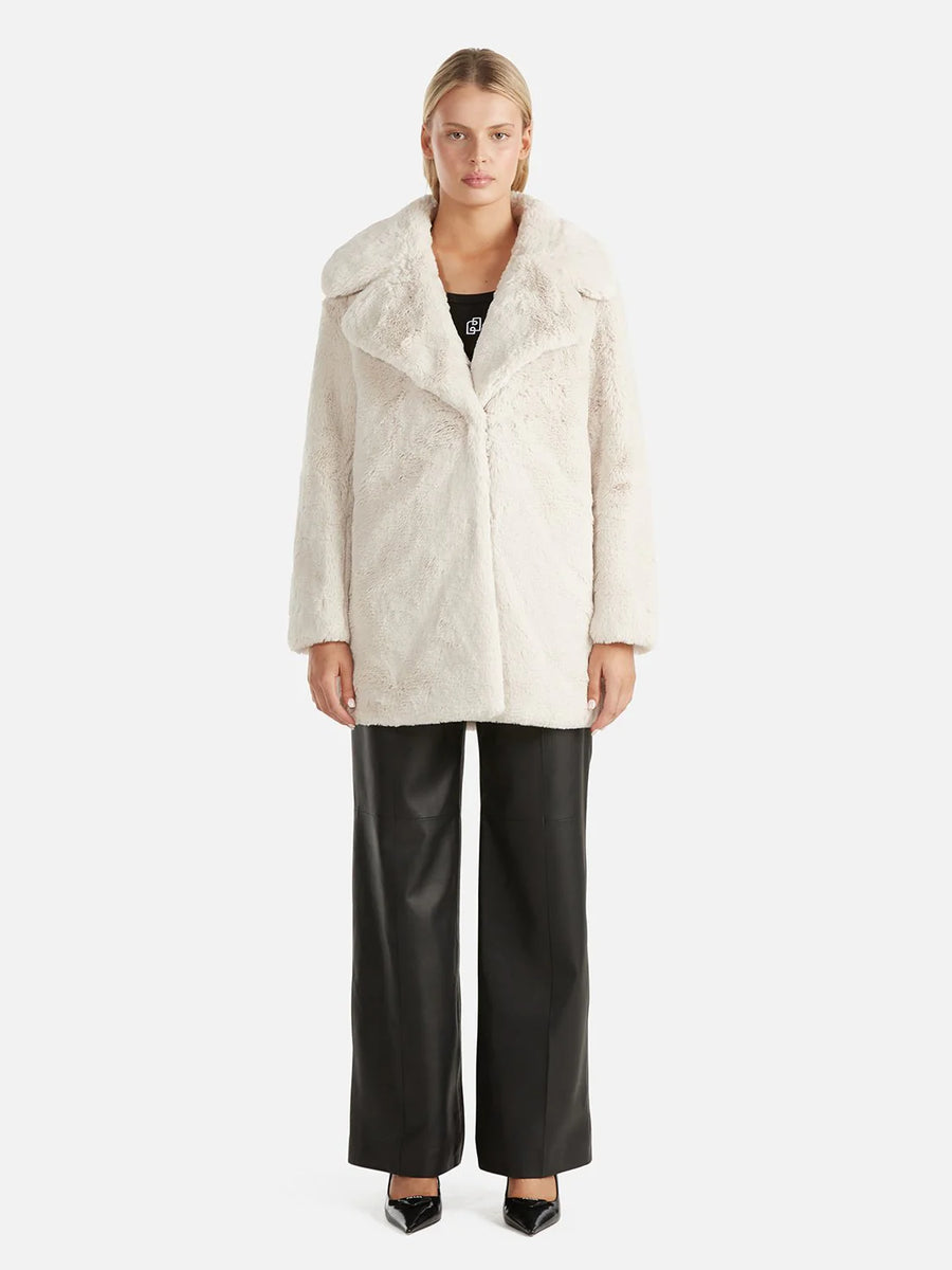 Ena Pelly Minimalist Faux Fur Jacket Bone