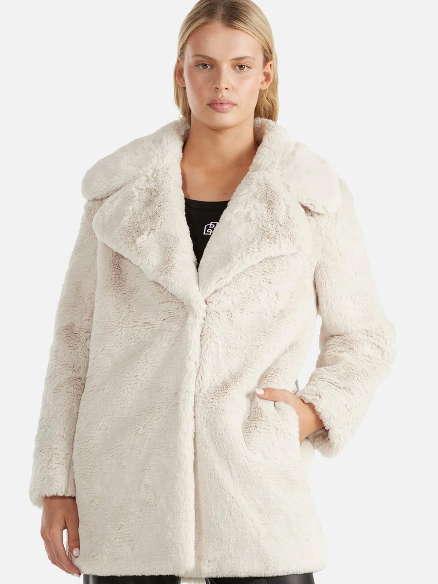 Ena Pelly Minimalist Faux Fur Jacket Bone