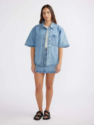 Reese Oversized Denim Shirt Mid Blue