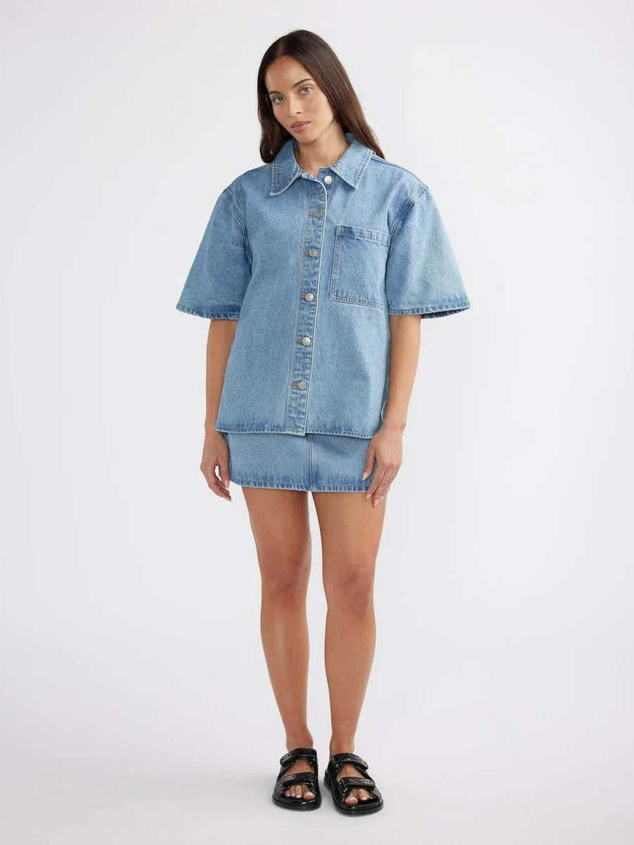 Reese Oversized Denim Shirt Mid Blue