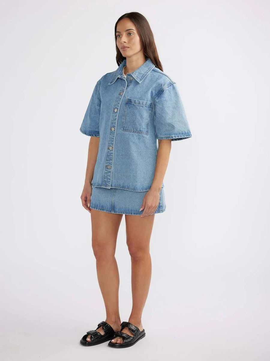 Reese Oversized Denim Shirt Mid Blue