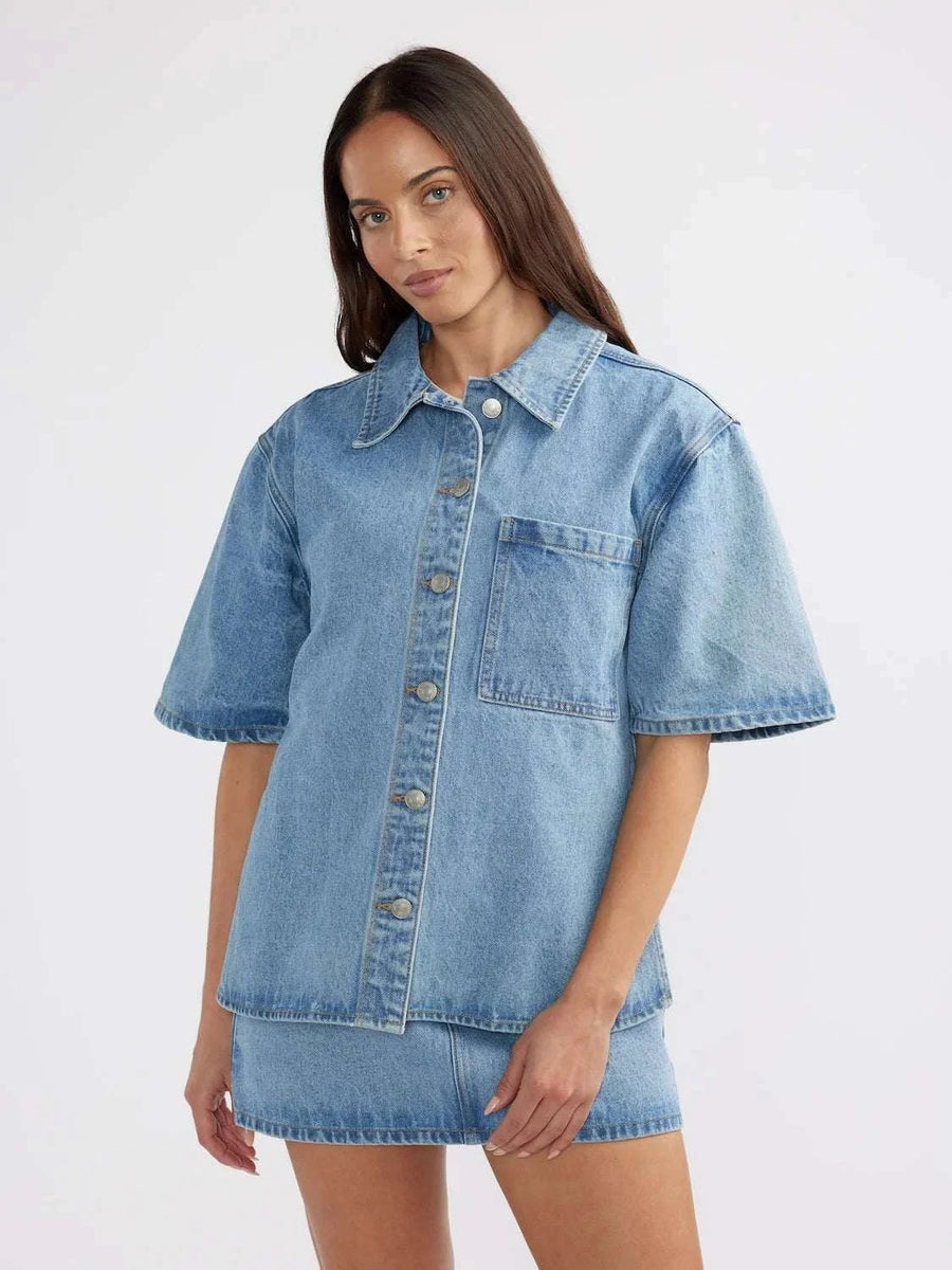 Reese Oversized Denim Shirt Mid Blue