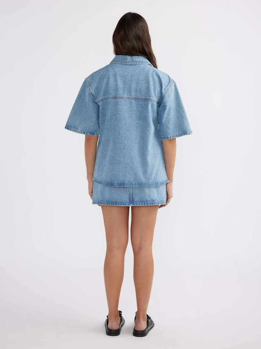 Reese Oversized Denim Shirt Mid Blue