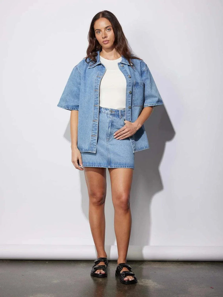 Reese Oversized Denim Shirt Mid Blue