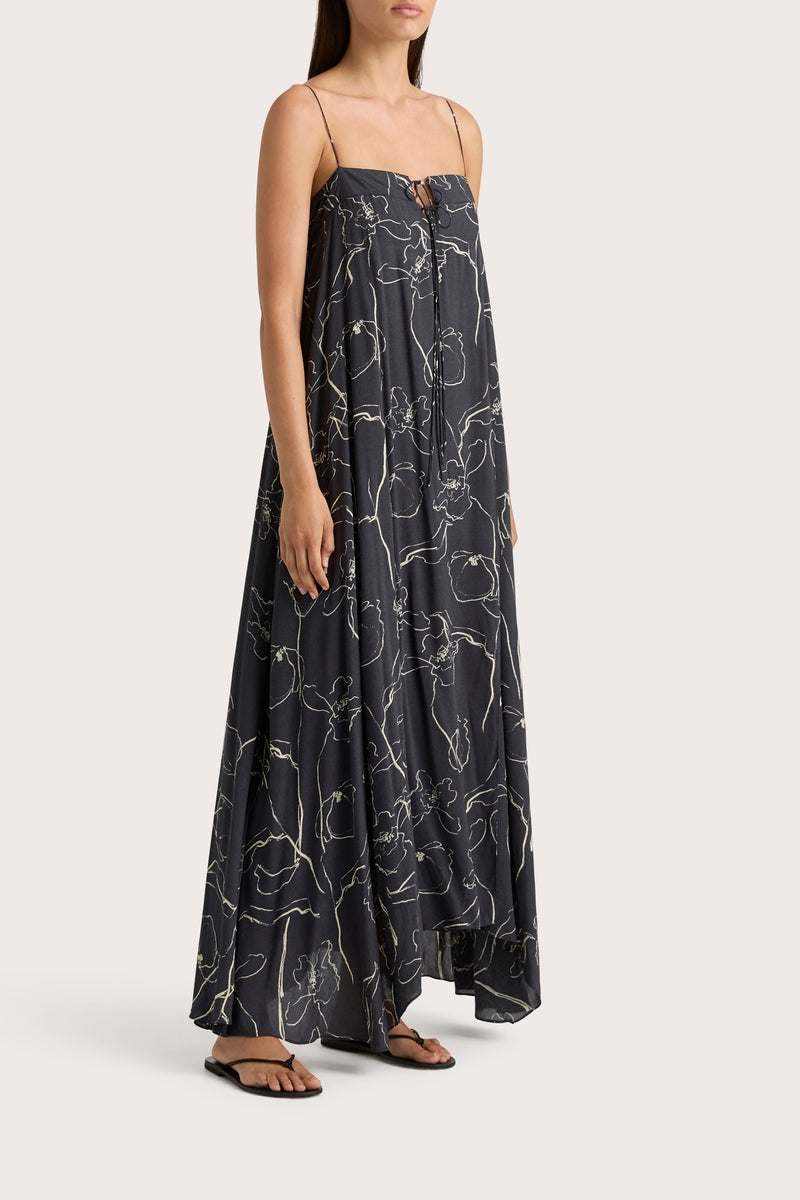 Faithfull Aurelié Spaghetti Strap Maxi Dress Calla Charred Navy