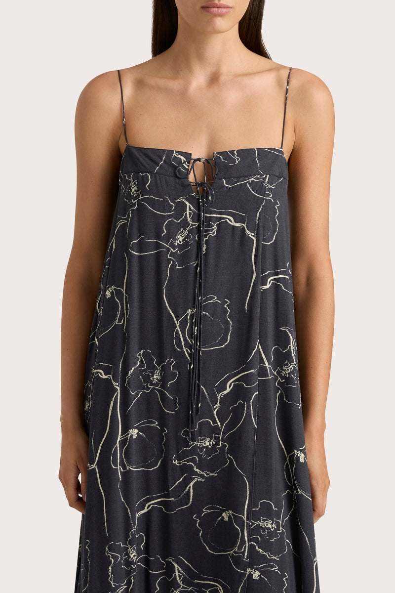 Faithfull Aurelié Spaghetti Strap Maxi Dress Calla Charred Navy