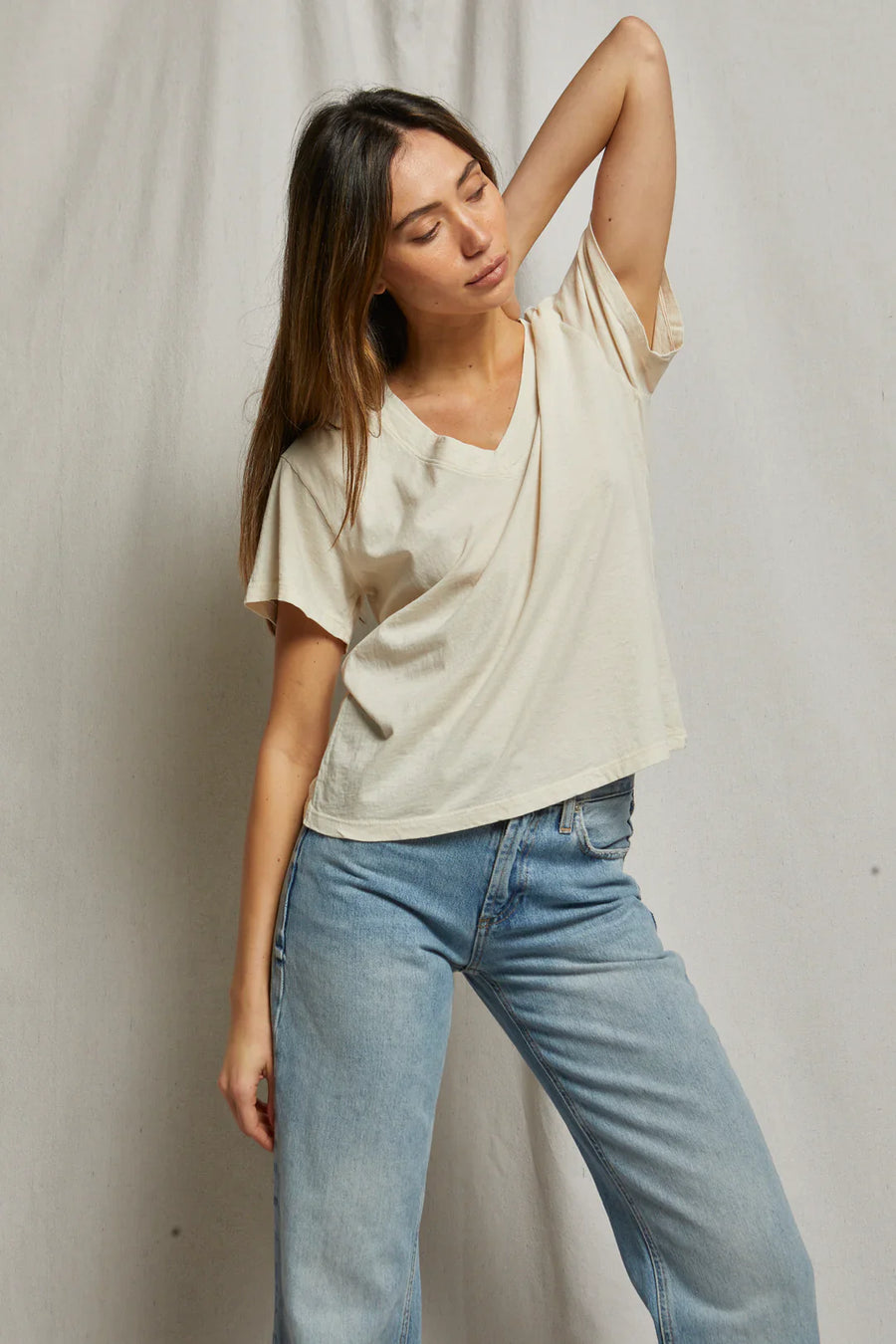 Perfectwhitetee Hendrix Cotton Boxy V Neck Tee Sugar