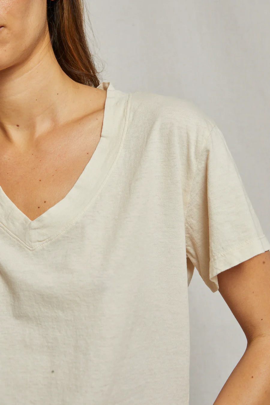 Perfectwhitetee Hendrix Cotton Boxy V Neck Tee Sugar