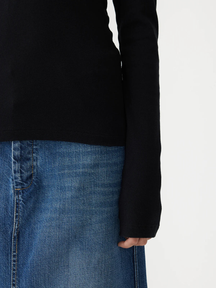 Bassike Slim Rib Placket Long Sleeve T/Shirt Black