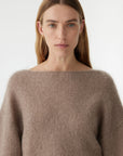 Bassike Boxy Mohair Boatneck Knit Pumice