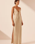 Shona Joy Shae Plunged Tie Maxi Dress Oat