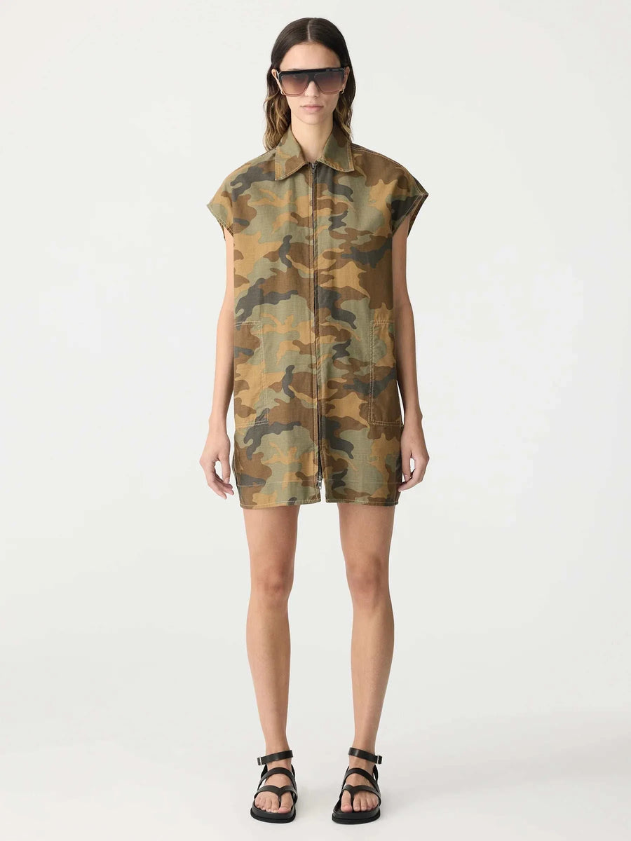 Bassike Camo Zip Front Dress Camo Print