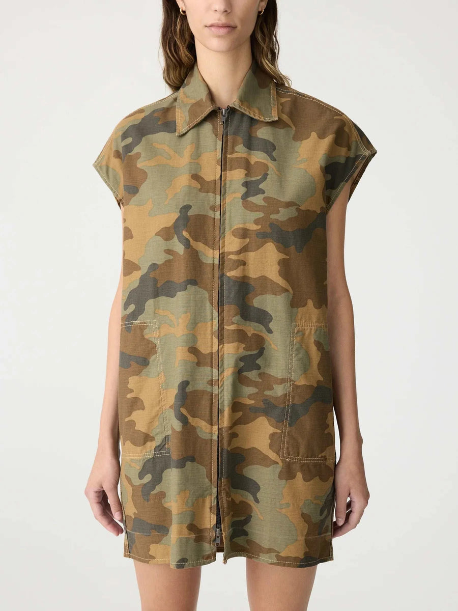 Bassike Camo Zip Front Dress Camo Print