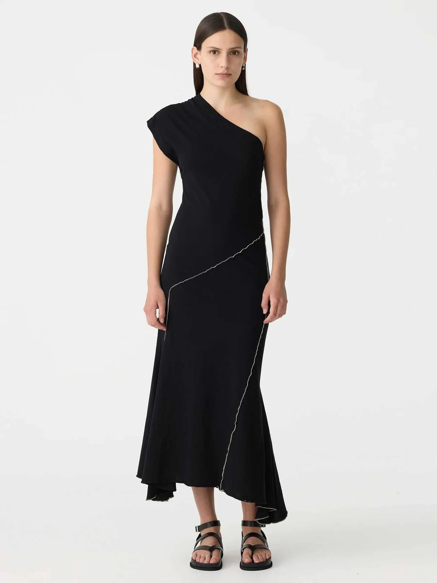 Bassike Asymmetric Once Shoulder Dress Black Dune 