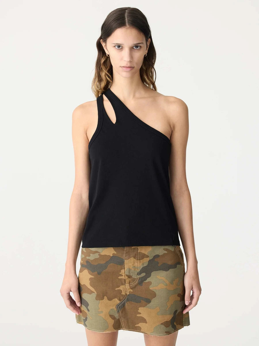 Bassike Spliced One Shoulder Tank Black