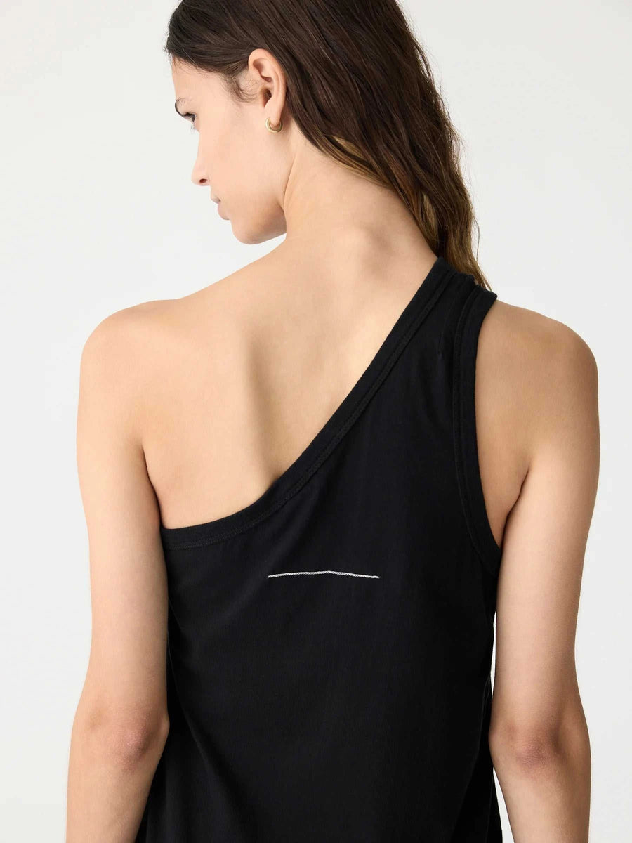 Bassike Spliced One Shoulder Tank Black