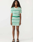 Bassike Crochet Stripe Knit Skirt Aloe Vera